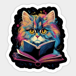 Persian Cat Reads Book Sticker